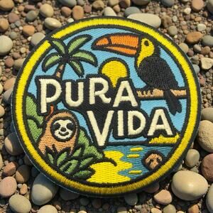 Pura Vida Costa Rica Toucan Sloth 3" Embroidered Iron On Patch Badge